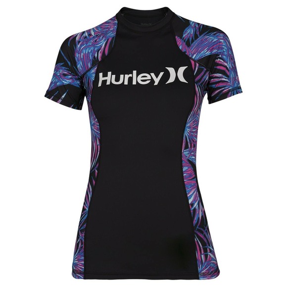 Hurley Women's One and Only Surf Shirt Rash Guard - Black/Purple - Picture 1 of 8